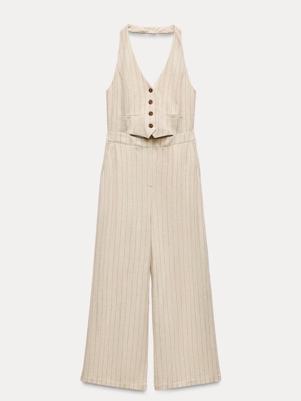 Zara Cream Pinstripe Halter Vest Jumpsuit